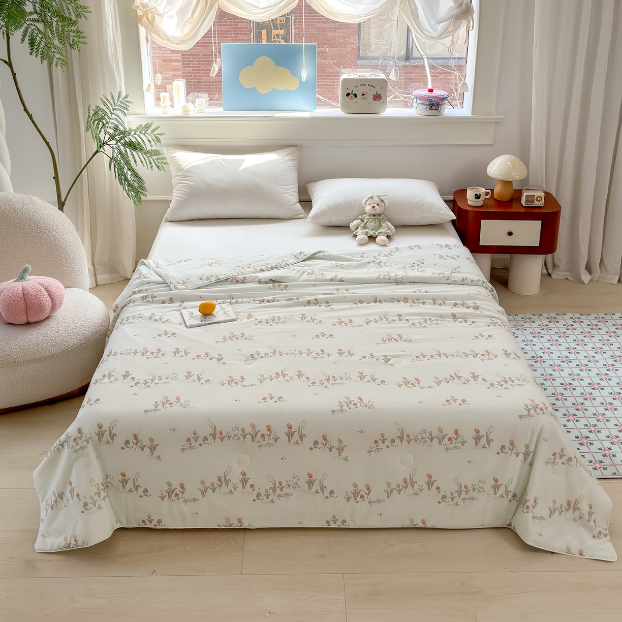 91家纺网 家纺一手货源 找家纺 雯雨家纺 2026新款A类凉感丝夏被夏凉被空调被 小兔拾花