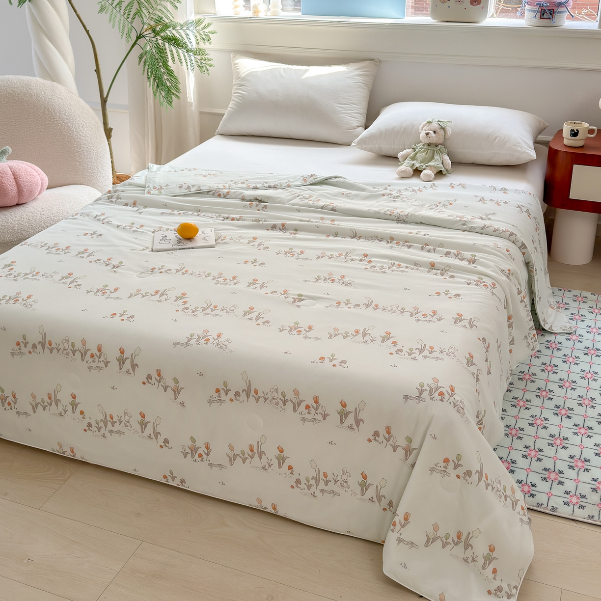 91家纺网 家纺一手货源 找家纺 雯雨家纺 2026新款A类凉感丝夏被夏凉被空调被 小兔拾花