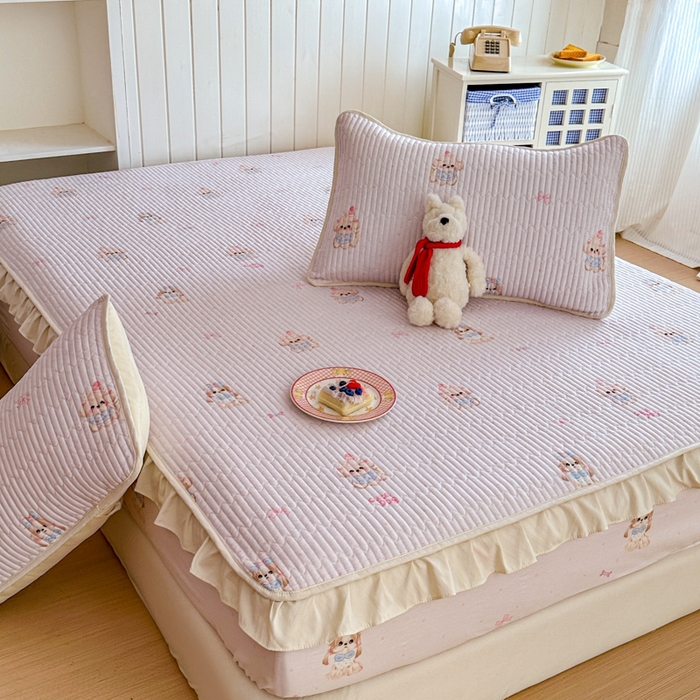 91家纺网 家纺一手货源 找家纺 （总）欣宜家纺 2026新款花边全棉纯棉印花夹棉床笠床垫保护套罩