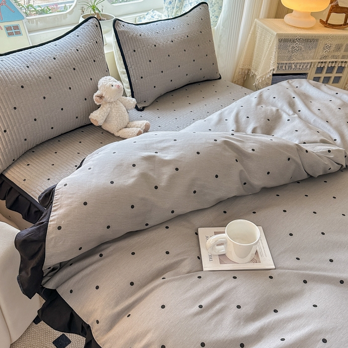 91家纺网 家纺一手货源 找家纺 欣宜家纺 2026新款花边全棉纯棉印花夹棉床笠床垫保护套罩 波点