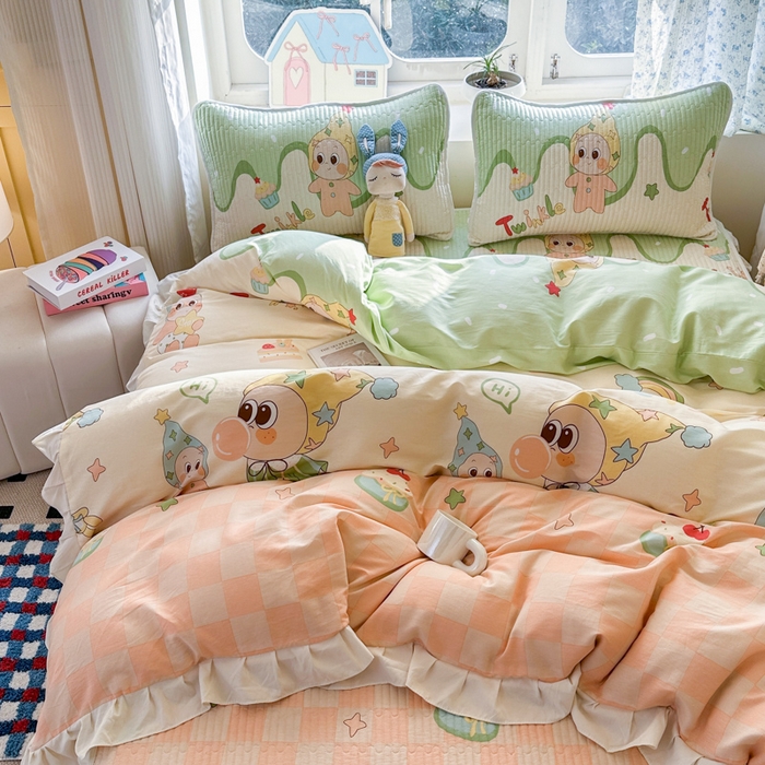 91家纺网 家纺一手货源 找家纺 欣宜家纺 2026新款花边全棉纯棉印花夹棉床笠床垫保护套罩 泡泡星人