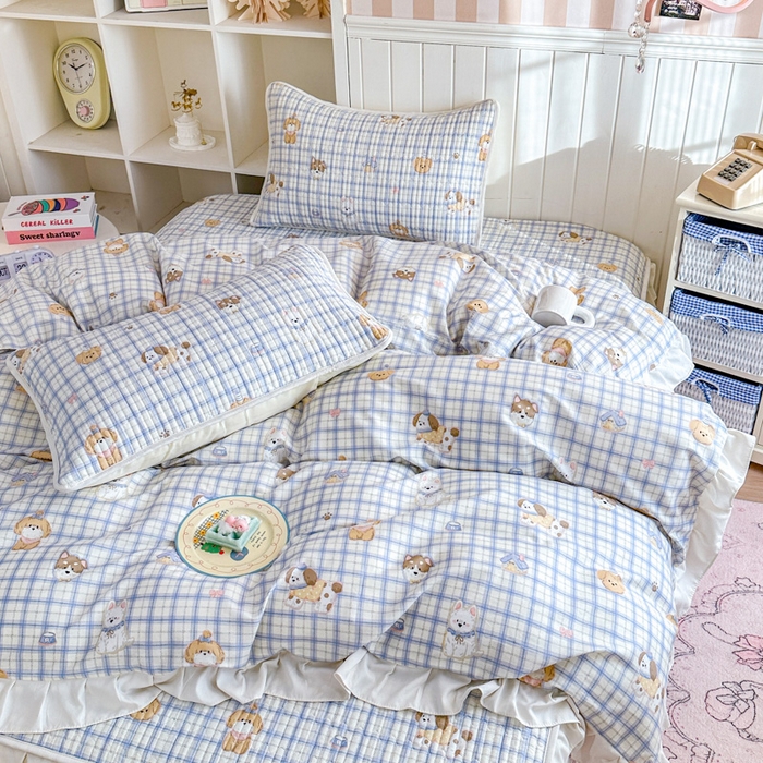 91家纺网 家纺一手货源 找家纺 欣宜家纺 2026新款花边全棉纯棉印花夹棉床笠床垫保护套罩 童年