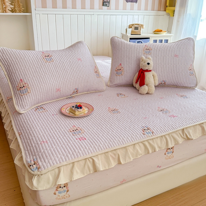 91家纺网 家纺一手货源 找家纺 欣宜家纺 2026新款花边全棉纯棉印花夹棉床笠床垫保护套罩 艾米丽