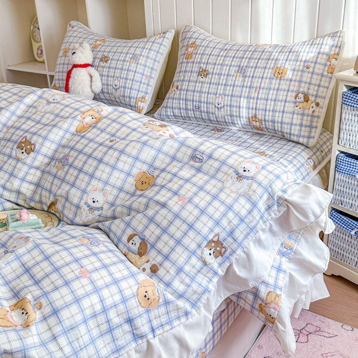 91家纺网 家纺一手货源 找家纺 欣宜家纺 2026新款花边全棉纯棉印花夹棉床笠床垫保护套罩 童年