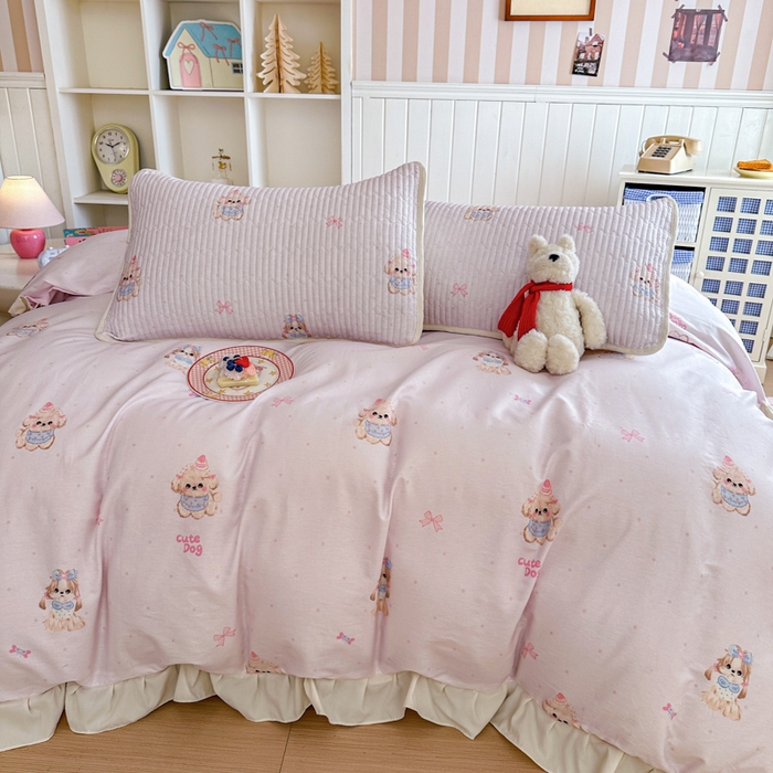 91家纺网 家纺一手货源 找家纺 欣宜家纺 2026新款花边全棉纯棉印花夹棉床笠床垫保护套罩 艾米丽