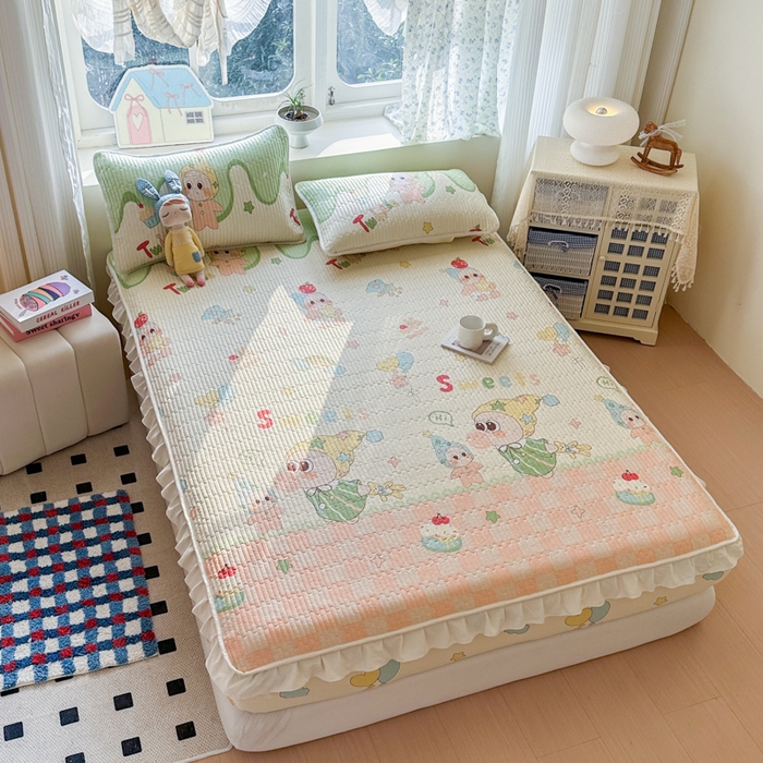 91家纺网 家纺一手货源 找家纺 欣宜家纺 2026新款花边全棉纯棉印花夹棉床笠床垫保护套罩 泡泡星人