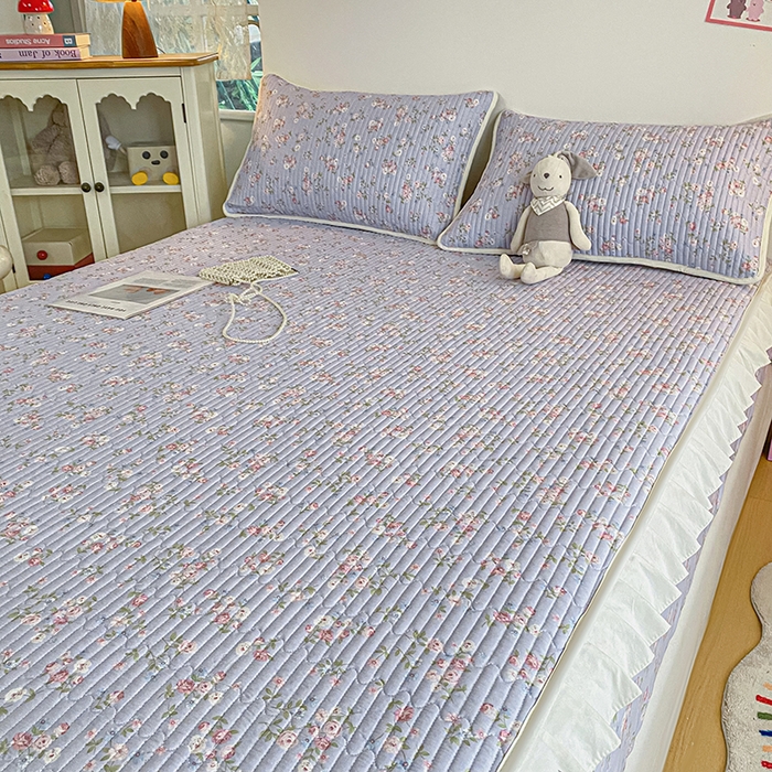 91家纺网 家纺一手货源 找家纺 欣宜家纺 2026新款花边全棉纯棉印花夹棉床笠床垫保护套罩 花田紫