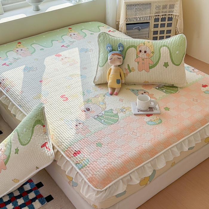 91家纺网 家纺一手货源 找家纺 欣宜家纺 2026新款花边全棉纯棉印花夹棉床笠床垫保护套罩 泡泡星人