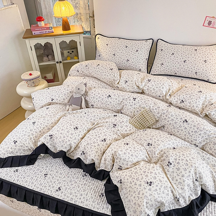 91家纺网 家纺一手货源 找家纺 欣宜家纺 2026新款花边全棉纯棉印花夹棉床笠床垫保护套罩 碎花樱桃