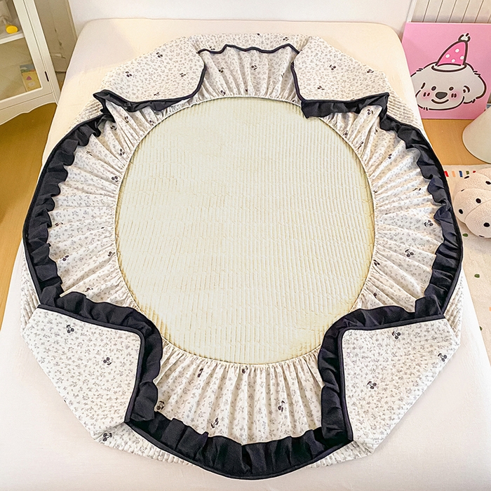 91家纺网 家纺一手货源 找家纺 欣宜家纺 2026新款花边全棉纯棉印花夹棉床笠床垫保护套罩 碎花樱桃