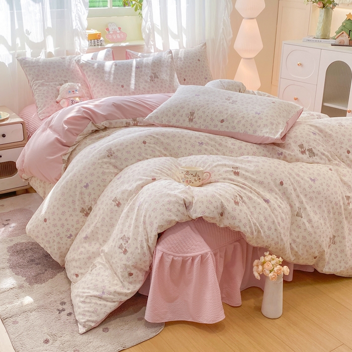 91家纺网 家纺一手货源 找家纺 优贝家纺 2026新款水洗棉古棉床盖四件套 甜心派