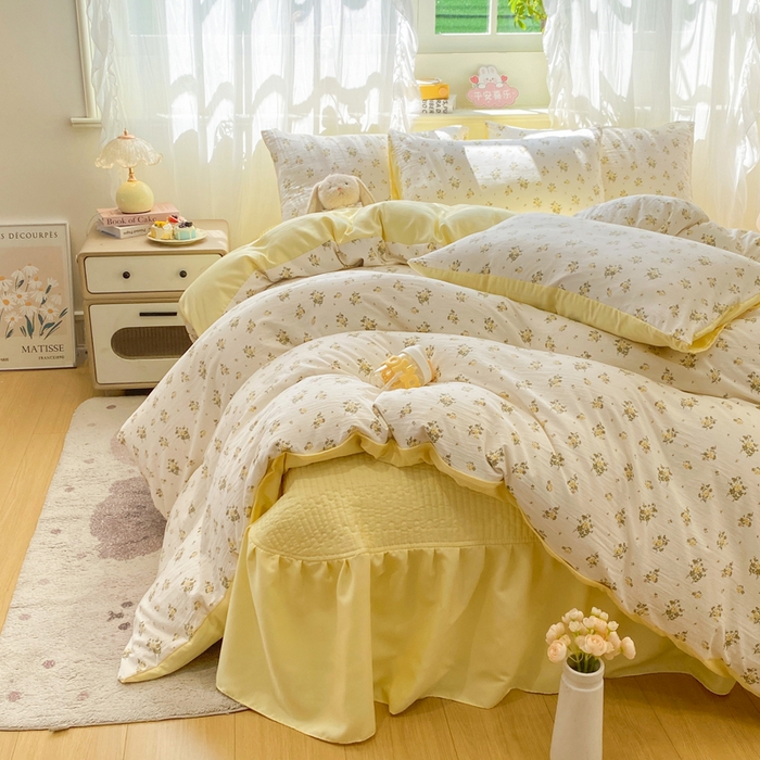 91家纺网 家纺一手货源 找家纺 优贝家纺 2026新款水洗棉古棉床盖四件套 春日碎花