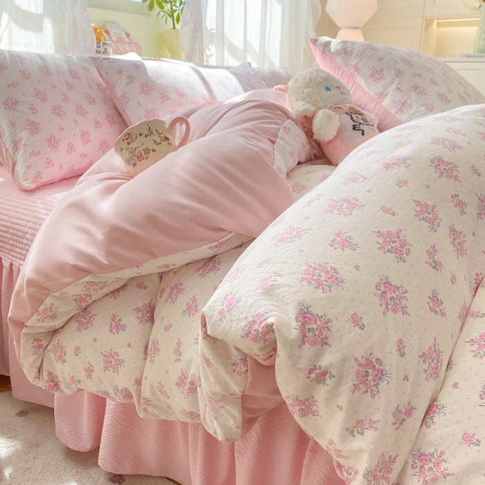 91家纺网 家纺一手货源 找家纺 优贝家纺 2026新款水洗棉古棉床盖四件套 花海