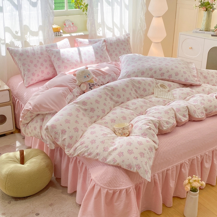 优贝家纺 2026新款水洗棉古棉床盖四件套 花海