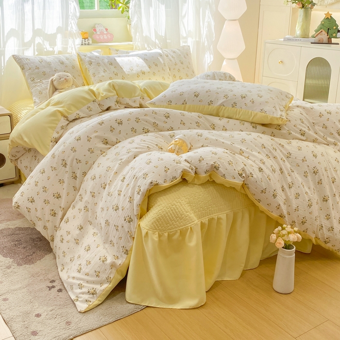 91家纺网 家纺一手货源 找家纺 优贝家纺 2026新款水洗棉古棉床盖四件套 春日碎花