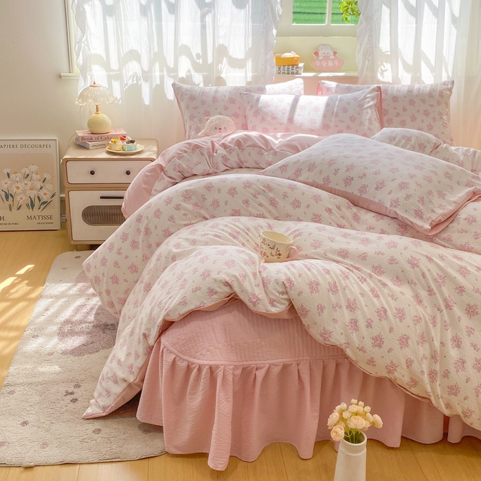 91家纺网 家纺一手货源 找家纺 优贝家纺 2026新款水洗棉古棉床盖四件套 花海