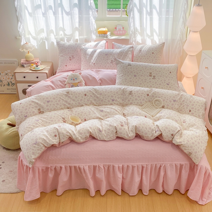 91家纺网 家纺一手货源 找家纺 优贝家纺 2026新款水洗棉古棉床盖四件套 甜心派