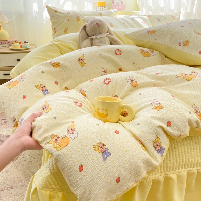 91家纺网 家纺一手货源 找家纺 优贝家纺 2026新款水洗棉古棉床盖四件套 星喵人