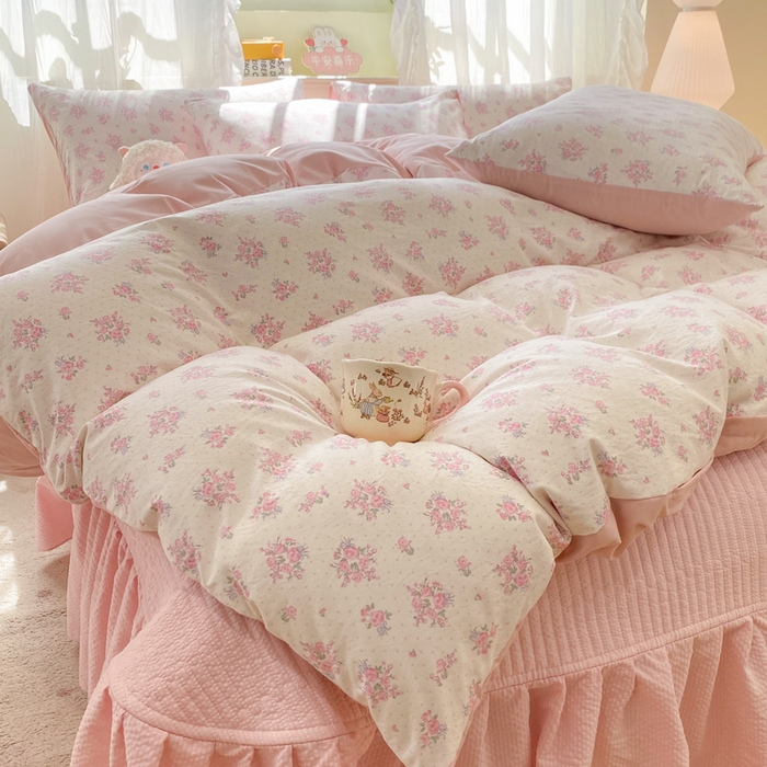 91家纺网 家纺一手货源 找家纺 优贝家纺 2026新款水洗棉古棉床盖四件套 花海