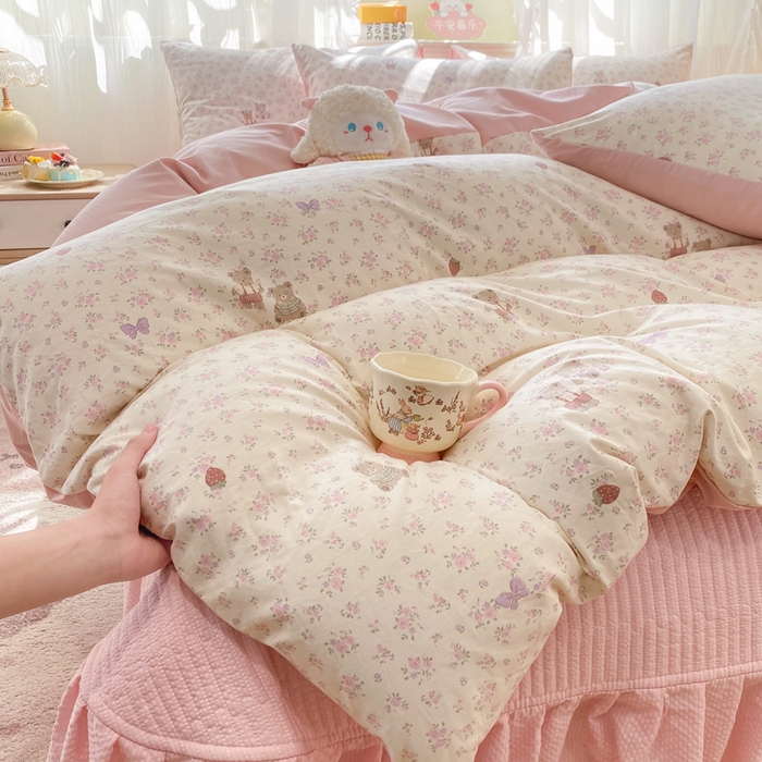 91家纺网 家纺一手货源 找家纺 优贝家纺 2026新款水洗棉古棉床盖四件套 甜心派