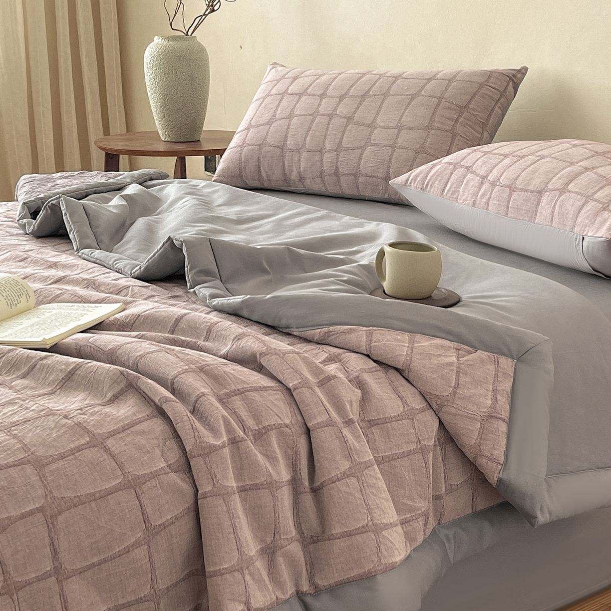 91家纺网 家纺一手货源 找家纺 （总）吾秀家居 2026新款全棉纯棉大提花新疆棉花夏被夏凉被空调被四件套-石纹