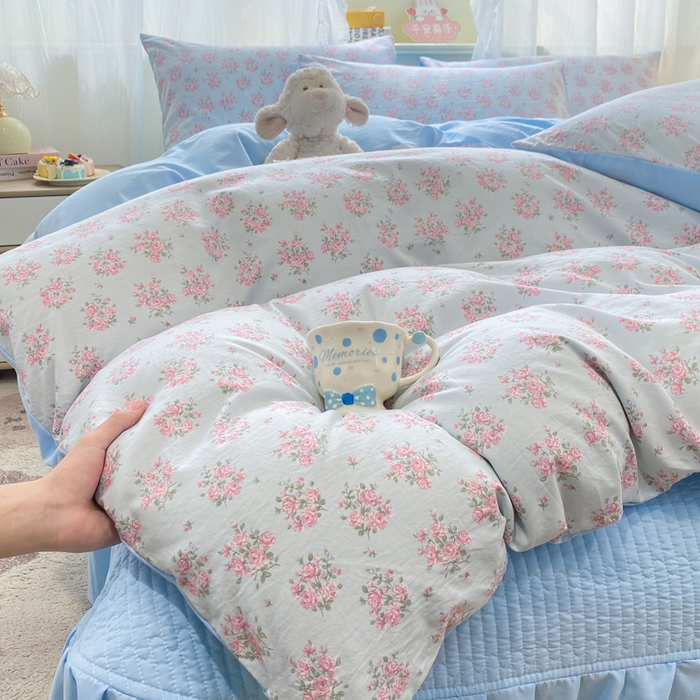 91家纺网 家纺一手货源 找家纺 优贝家纺 2026新款水洗棉古棉床盖四件套 悠蓝