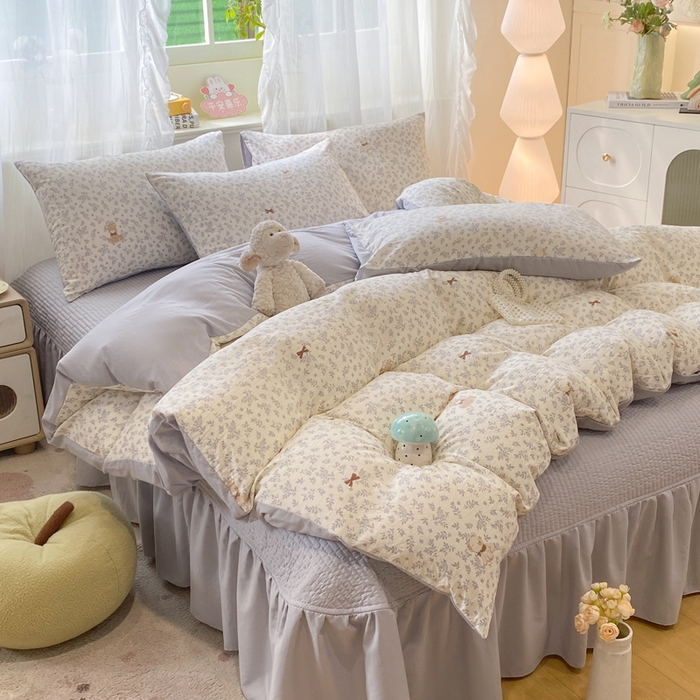 优贝家纺 2026新款水洗棉古棉床盖四件套 星语