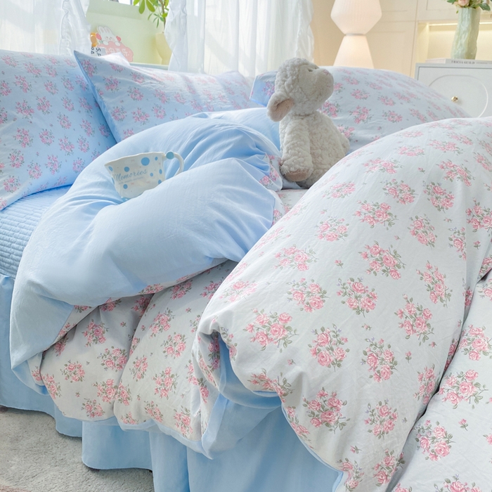 91家纺网 家纺一手货源 找家纺 优贝家纺 2026新款水洗棉古棉床盖四件套 悠蓝