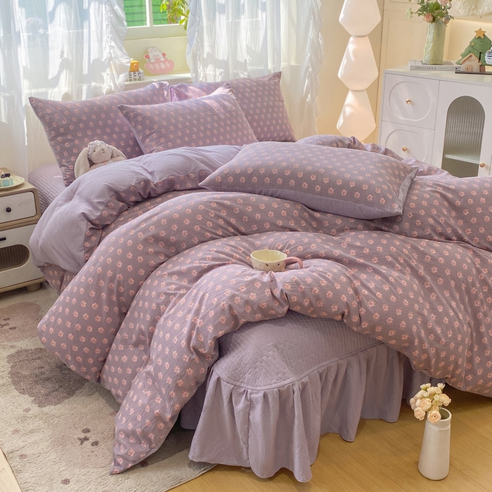 91家纺网 家纺一手货源 找家纺 优贝家纺 2026新款水洗棉古棉床盖四件套 紫风玲