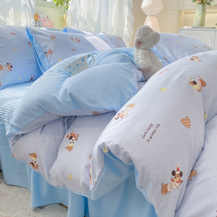 91家纺网 家纺一手货源 找家纺 优贝家纺 2026新款水洗棉古棉床盖四件套 小狗派对