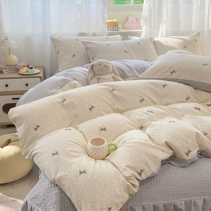 91家纺网 家纺一手货源 找家纺 优贝家纺 2026新款水洗棉古棉床盖四件套 初晴