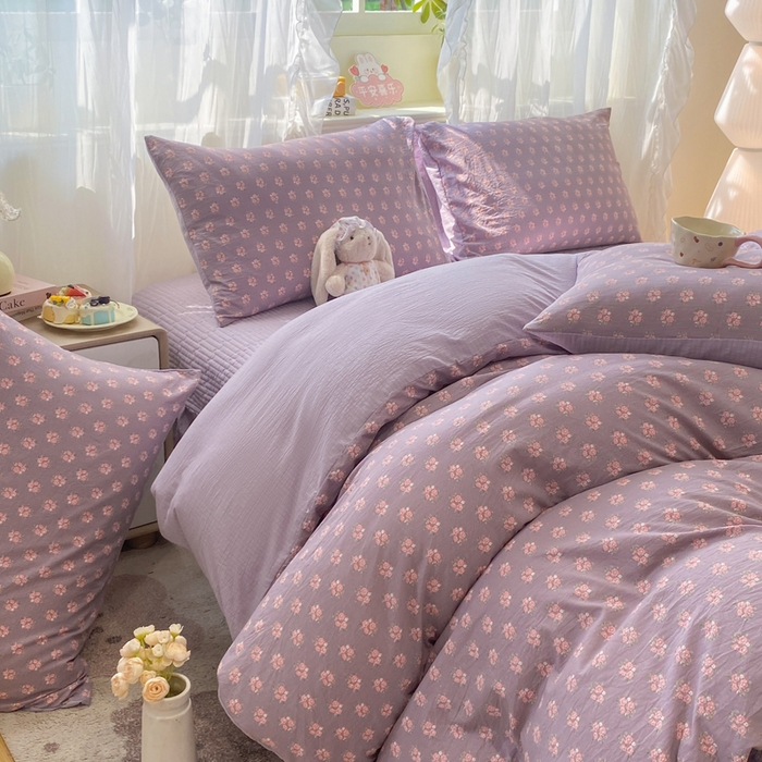 91家纺网 家纺一手货源 找家纺 优贝家纺 2026新款水洗棉古棉床盖四件套 紫风玲