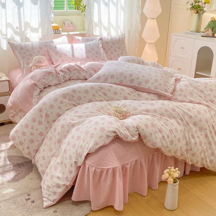 91家纺网 家纺一手货源 找家纺 优贝家纺 2026新款水洗棉古棉床盖四件套 花海