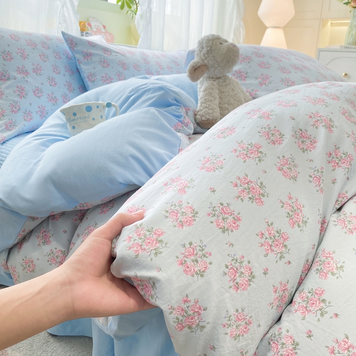 91家纺网 家纺一手货源 找家纺 优贝家纺 2026新款水洗棉古棉床盖四件套 悠蓝