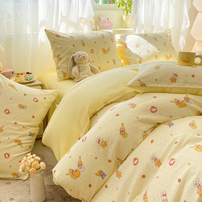 91家纺网 家纺一手货源 找家纺 优贝家纺 2026新款水洗棉古棉床盖四件套 星喵人