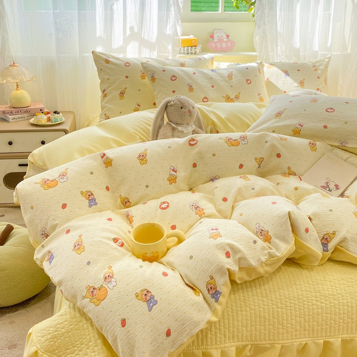 91家纺网 家纺一手货源 找家纺 优贝家纺 2026新款水洗棉古棉床盖四件套 星喵人