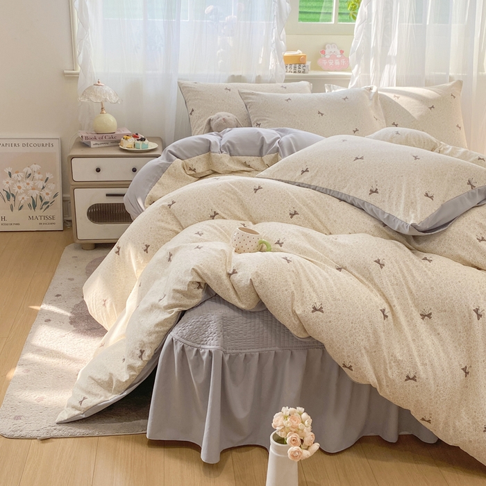 91家纺网 家纺一手货源 找家纺 优贝家纺 2026新款水洗棉古棉床盖四件套 初晴