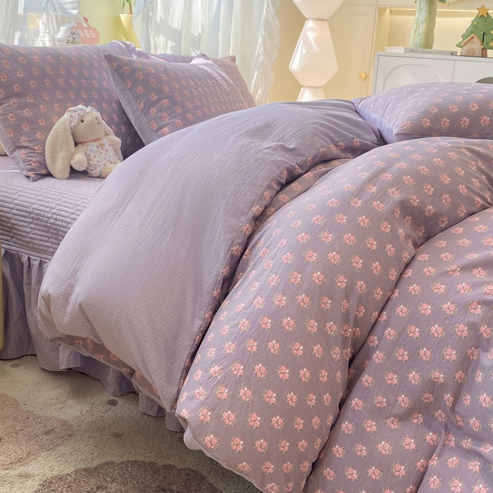 91家纺网 家纺一手货源 找家纺 优贝家纺 2026新款水洗棉古棉床盖四件套 紫风玲