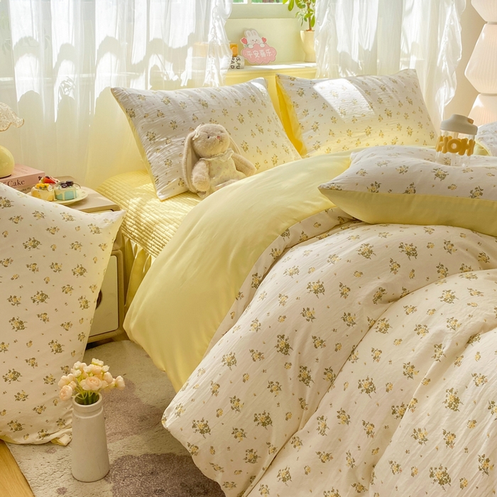 91家纺网 家纺一手货源 找家纺 优贝家纺 2026新款水洗棉古棉床盖四件套 春日碎花