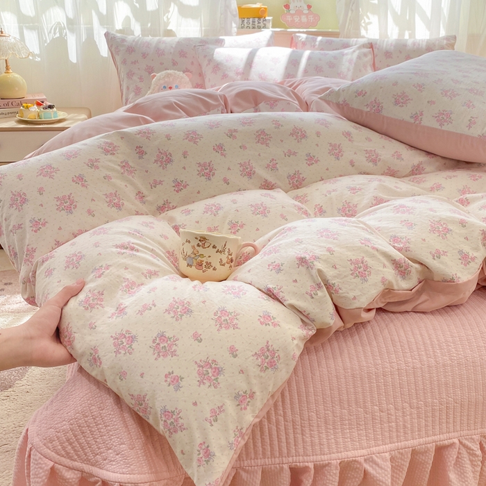 91家纺网 家纺一手货源 找家纺 优贝家纺 2026新款水洗棉古棉床盖四件套 花海