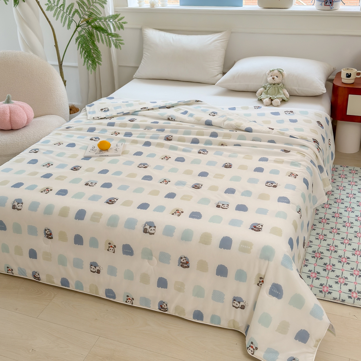 91家纺网 家纺一手货源 找家纺 雯雨家纺 2026新款A类凉感丝夏被夏凉被空调被 熊猫胖哒