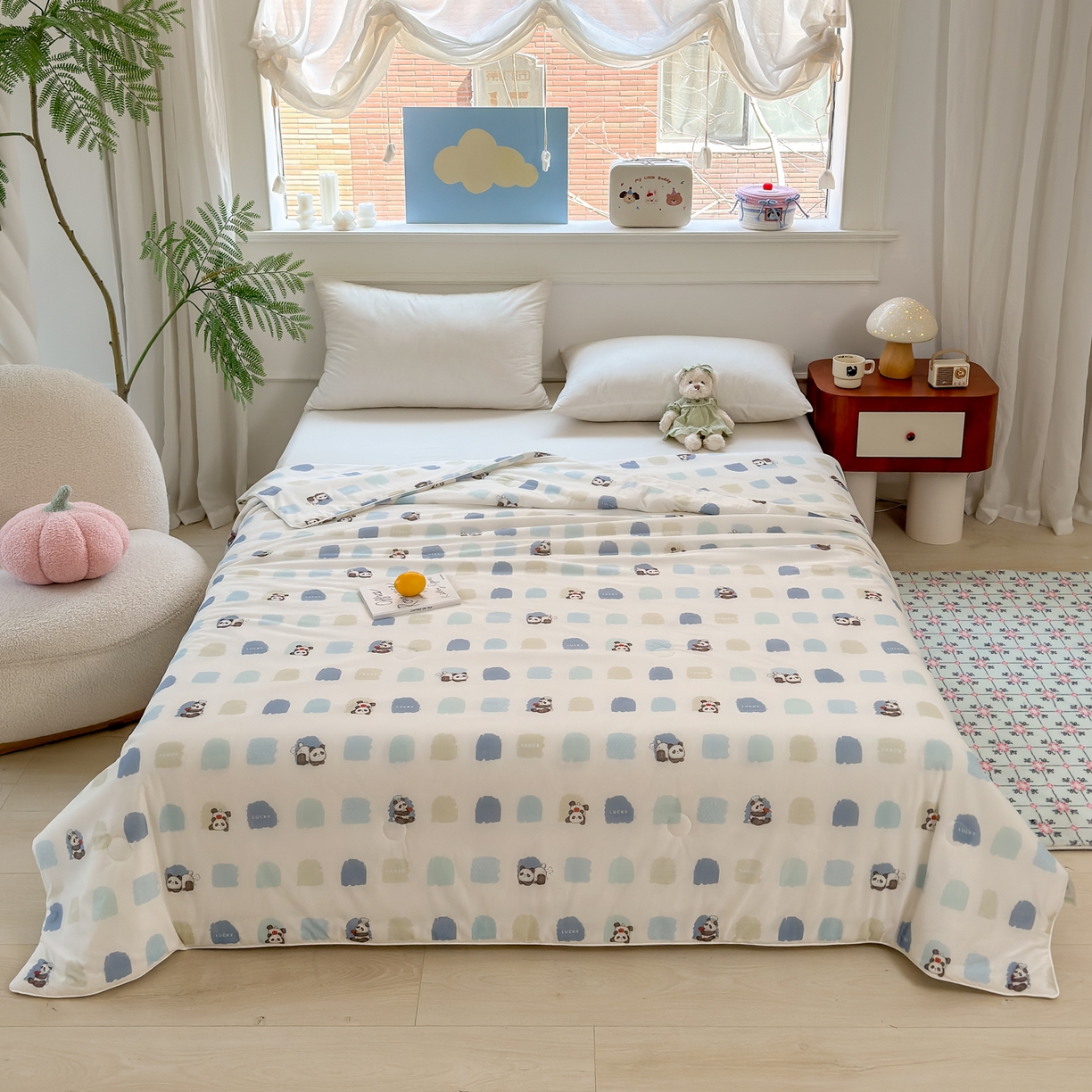 91家纺网 家纺一手货源 找家纺 雯雨家纺 2026新款A类凉感丝夏被夏凉被空调被 熊猫胖哒