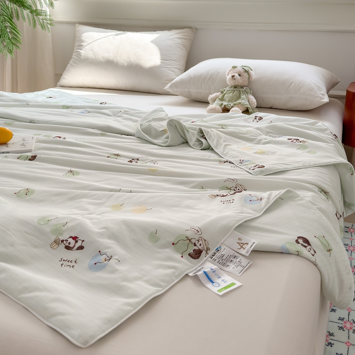 91家纺网 家纺一手货源 找家纺 雯雨家纺 2026新款A类凉感丝夏被夏凉被空调被 熊猫戏球