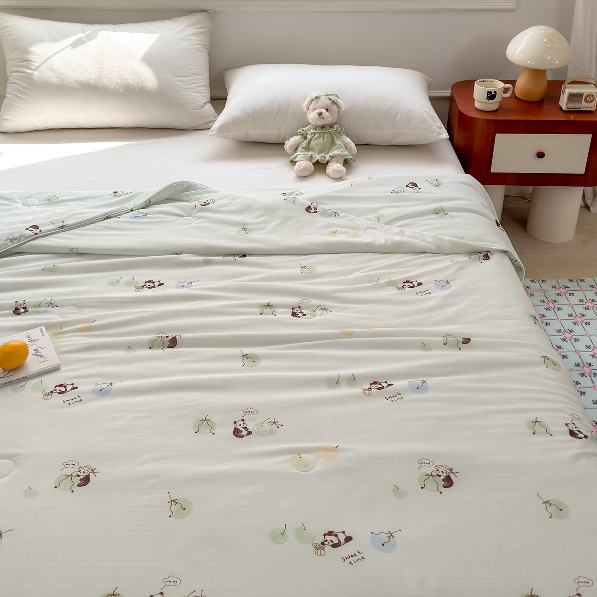 91家纺网 家纺一手货源 找家纺 雯雨家纺 2026新款A类凉感丝夏被夏凉被空调被 熊猫戏球