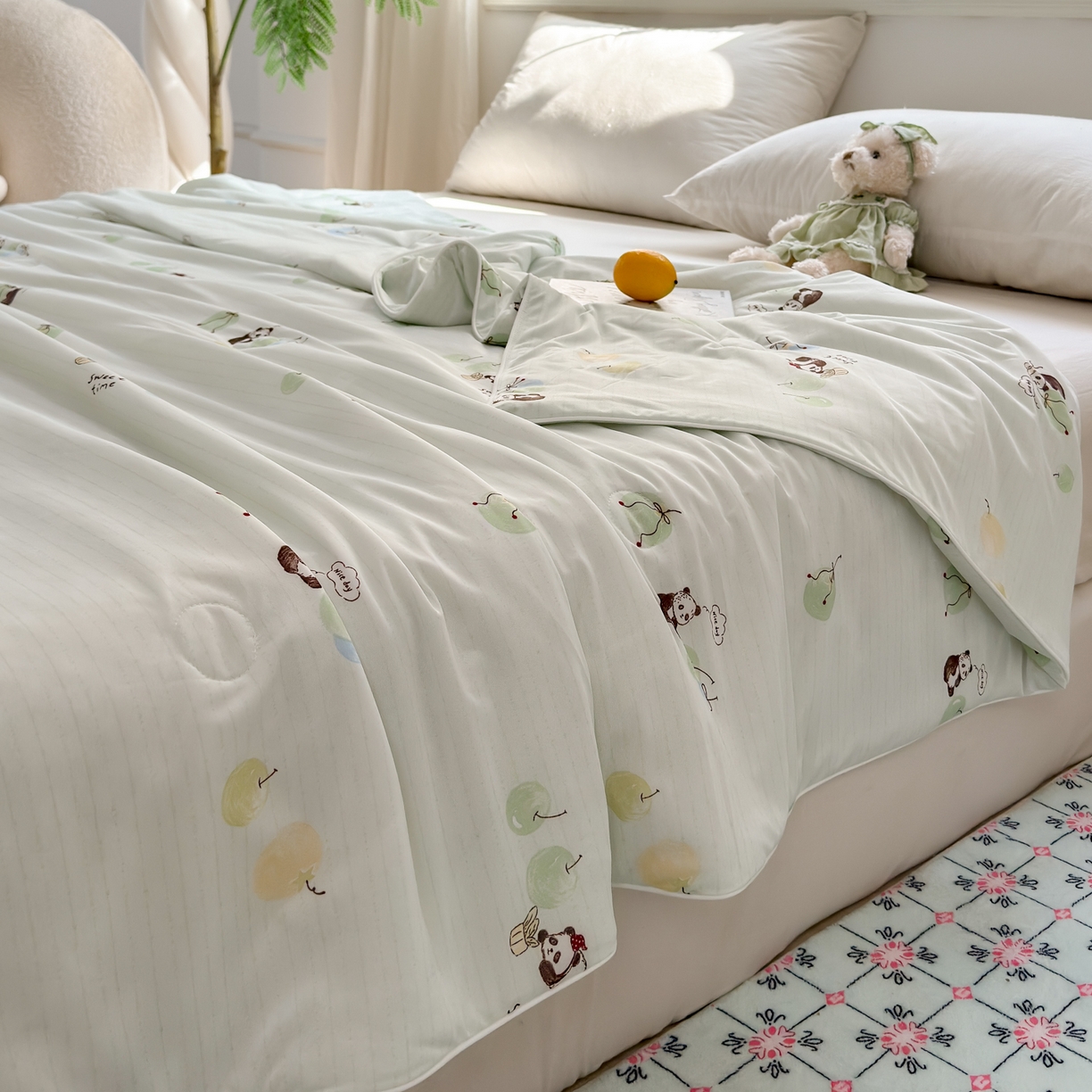 91家纺网 家纺一手货源 找家纺 雯雨家纺 2026新款A类凉感丝夏被夏凉被空调被 熊猫戏球