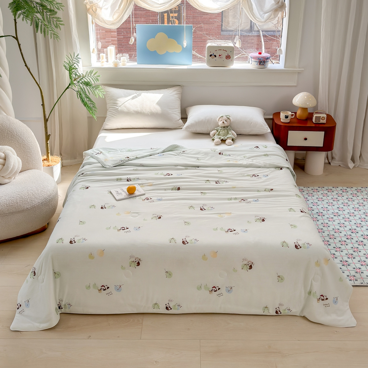 91家纺网 家纺一手货源 找家纺 雯雨家纺 2026新款A类凉感丝夏被夏凉被空调被 熊猫戏球