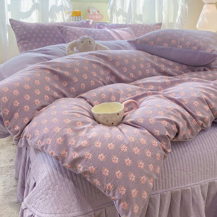 91家纺网 家纺一手货源 找家纺 优贝家纺 2026新款水洗棉古棉床盖四件套 紫风玲
