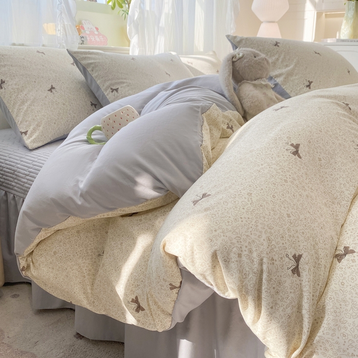 91家纺网 家纺一手货源 找家纺 优贝家纺 2026新款水洗棉古棉床盖四件套 初晴