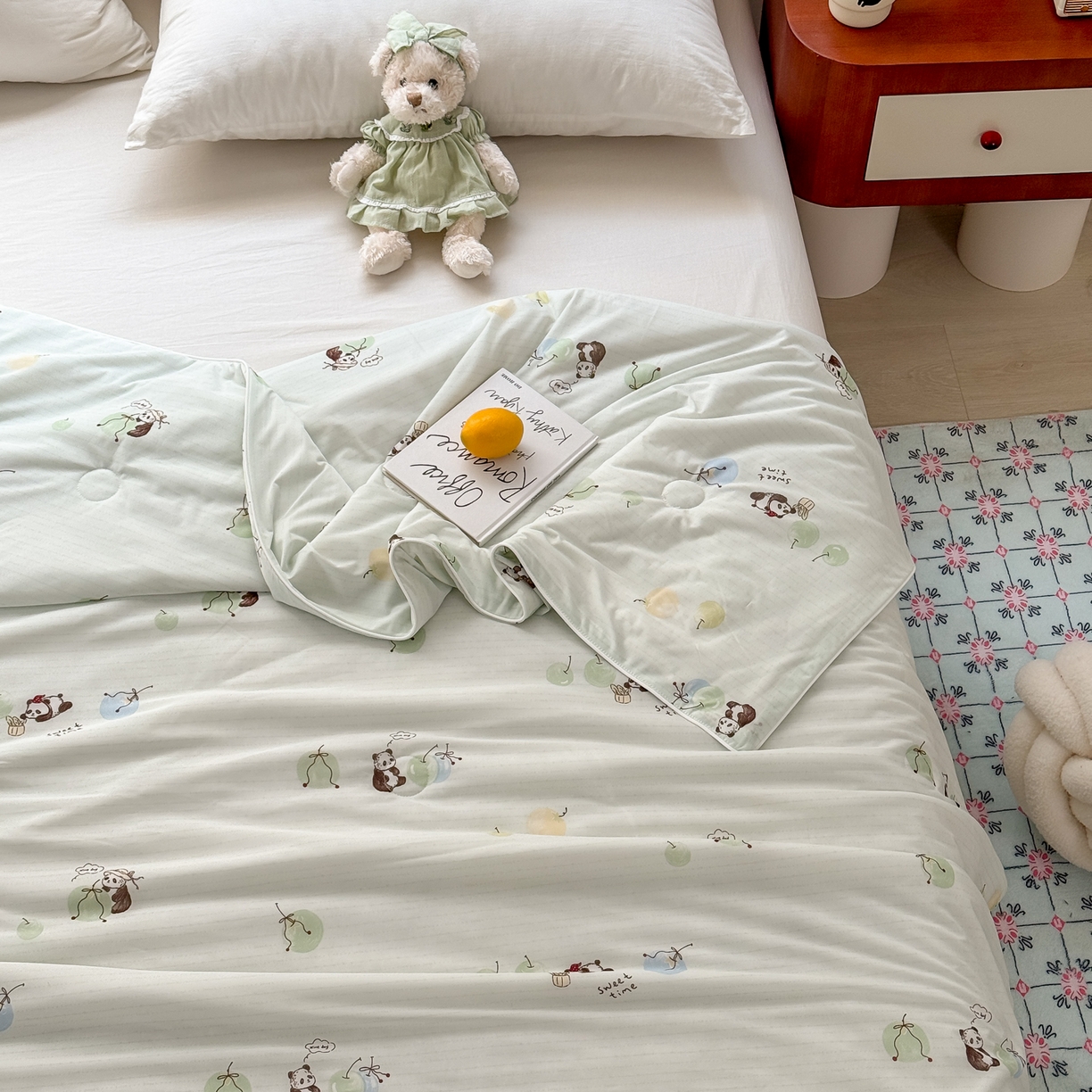 91家纺网 家纺一手货源 找家纺 雯雨家纺 2026新款A类凉感丝夏被夏凉被空调被 熊猫戏球