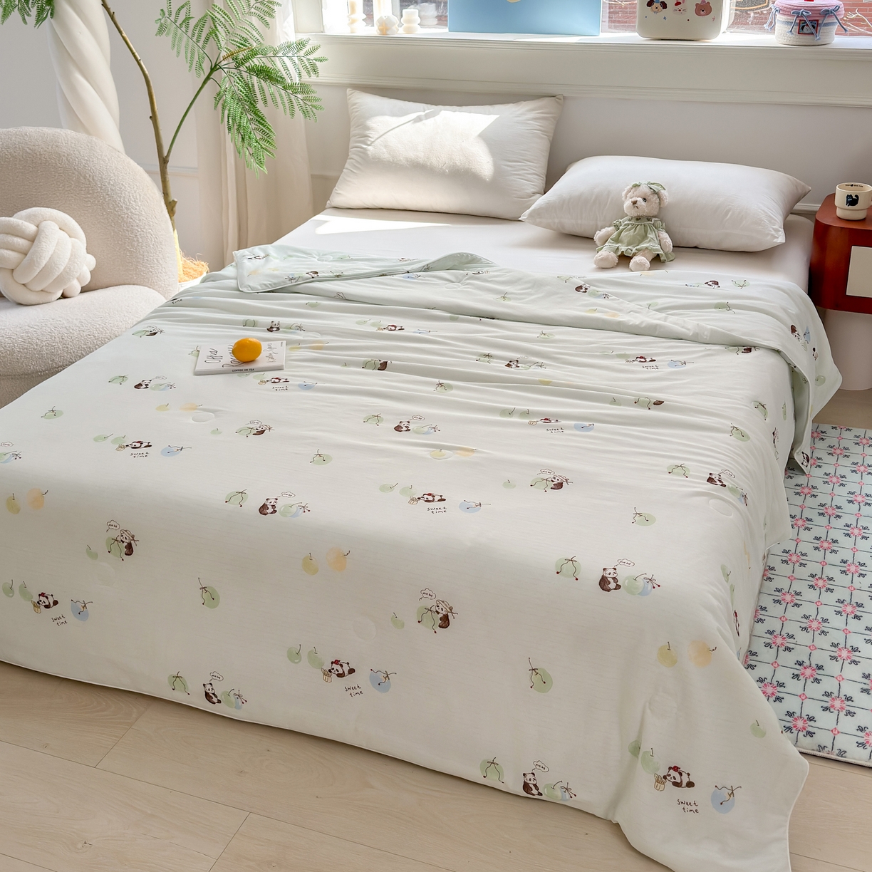 91家纺网 家纺一手货源 找家纺 雯雨家纺 2026新款A类凉感丝夏被夏凉被空调被 熊猫戏球